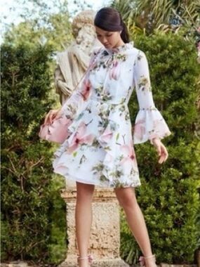 Ted baker White Mini Dress with Pink Floral Print